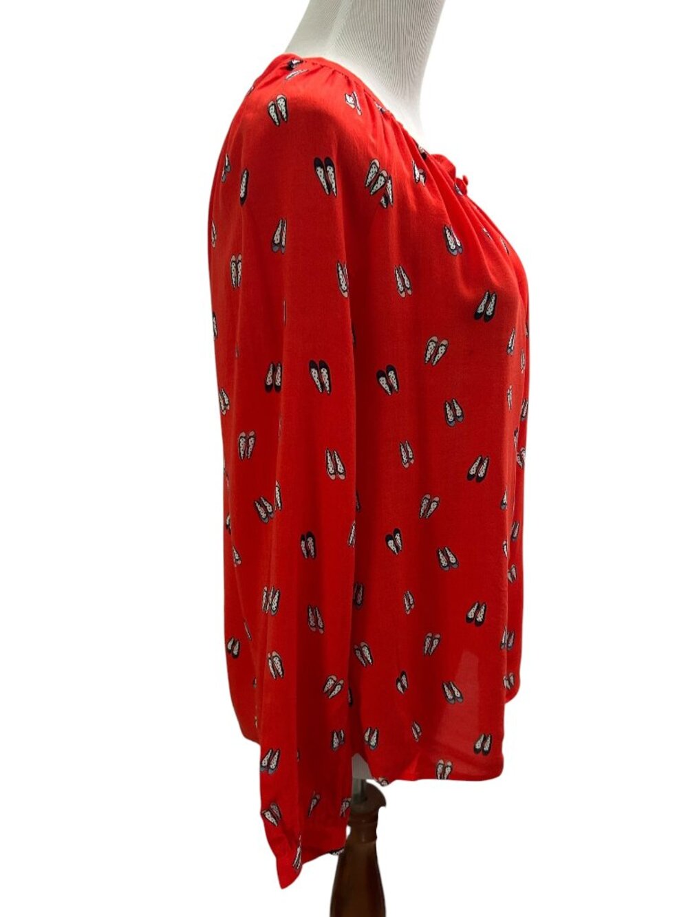 BODEN Women’s US Size 4 Paris Red Ballet Shoes Print Blouse Shirt Top Buttoned - Picture 3 of 5